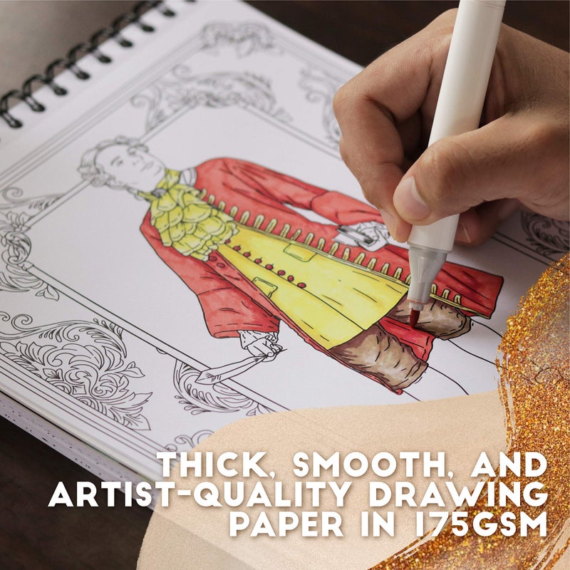 ColorIt Fashion Through The Ages Adult Coloring Book - 50 Single-Sided Designs, Thick Smooth Paper, Lay Flat Hardback Covers, Spiral Bound, USA Printed, Fashion Pages to Color - Image 4